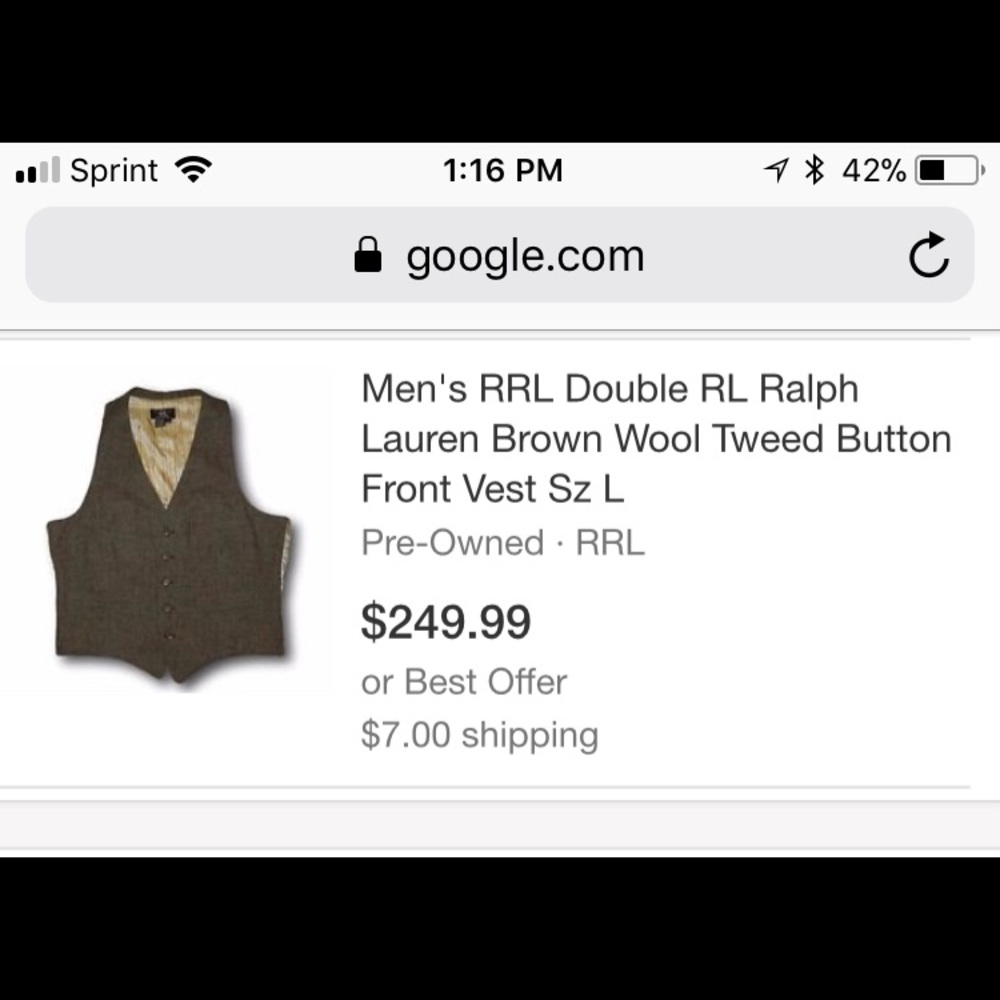 100% wool men’s double RL dress vest